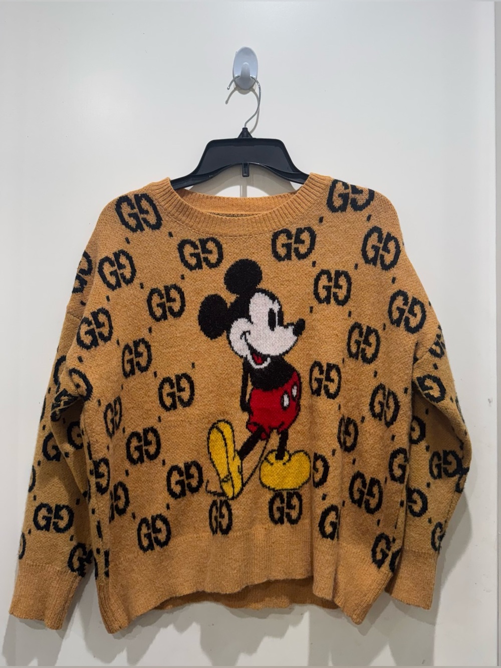 Mickey Mouse Patterned Crewneck Sweater - Camel